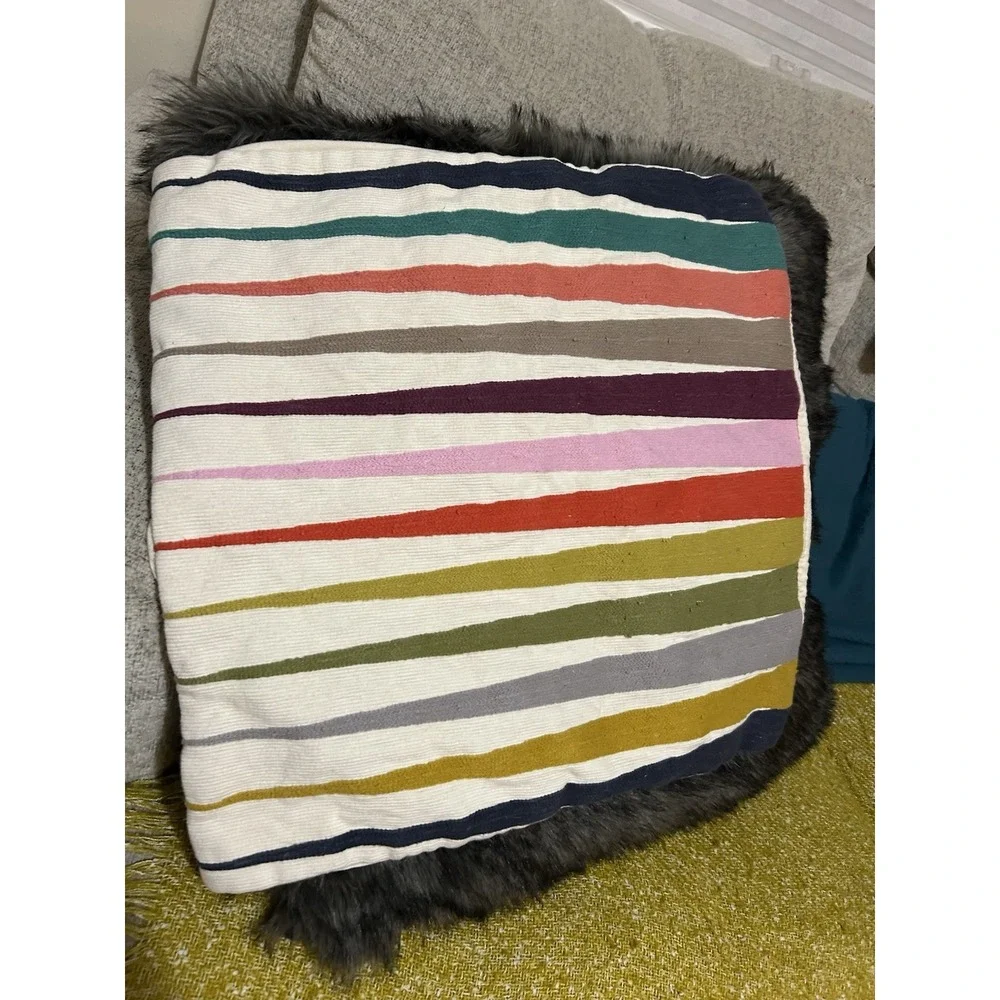 West Elm Rainbow Colorful Striped Throw Pillow Cover Cotton